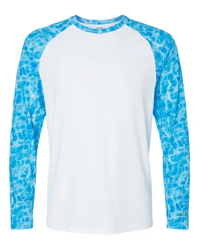 Paragon 231 Men's Panama Colorblocked Long Sleeve T-Shirt in Blue Water — blank long sleeve tee, front view