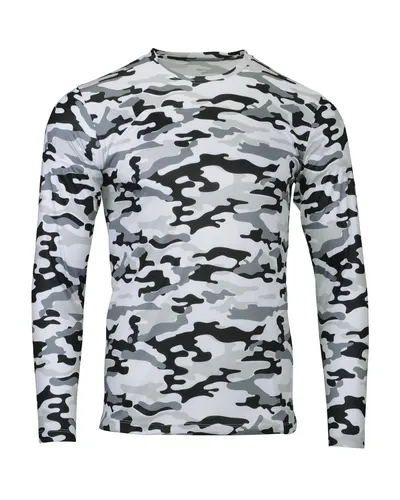 Paragon 238 Men's Woodland Performance Long Sleeve T-Shirt in Arctic Camo — blank long sleeve tee, front view