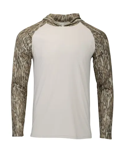 Paragon 241 Men's Biloxi Performance Colorblocked Hooded Long Sleeve T-Shirt in Bottomland — blank hooded sweatshirt, front view