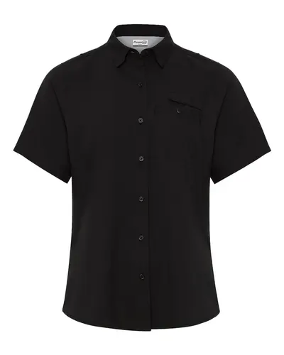 Paragon 704 Women's Hatteras Performance Short Sleeve Fishing Shirt in Black — blank garment, front view