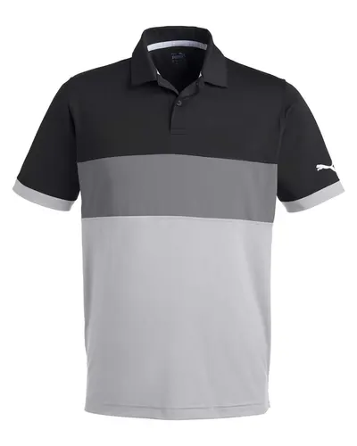 Puma Golf 538930 Men's Cloudspun Highway Polo in Puma Black/ High Rise — blank polo, front view