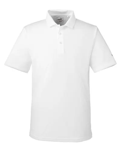 Puma Golf 596799 Men's Icon Golf Polo in Bright White — blank polo, front view