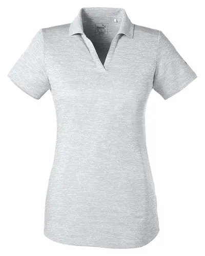 Puma Golf 596802 Women's Icon Heather Polo in Bright White — blank polo, front view