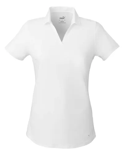 Puma Golf 597695 Women's Cloudspun Free V-neck Polo in Bright White — blank polo, front view