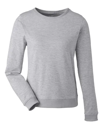 Puma Golf 599267 Women's Cloudspun Crewneck Sweatshirt in Light Grey Heather — blank crewneck sweatshirt, front view