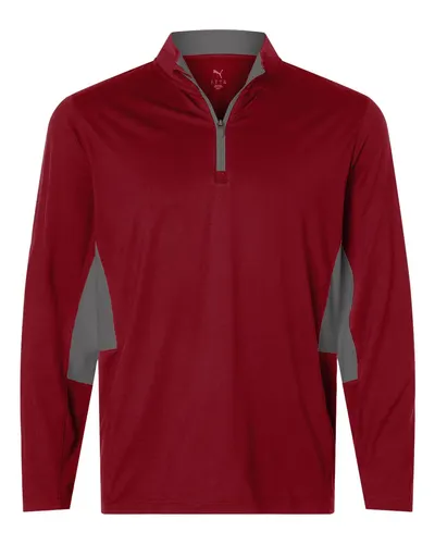 Puma Golf 628858 Men's Pure 2.0 Quarter-Zip in Dark Crimson/ Slate Sky — blank garment, front view