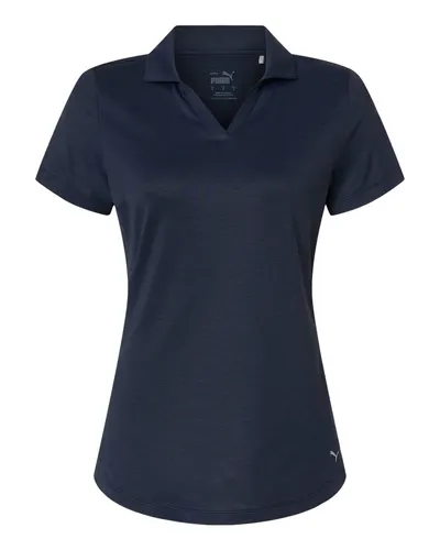 Puma Golf 631051 Womens Icon Heather Polo in Deep Navy Heather — blank polo, front view