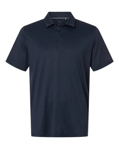 Puma Golf 631057 Men's Icon Heather Polo 2.0 in Deep Navy Heather — blank polo, front view