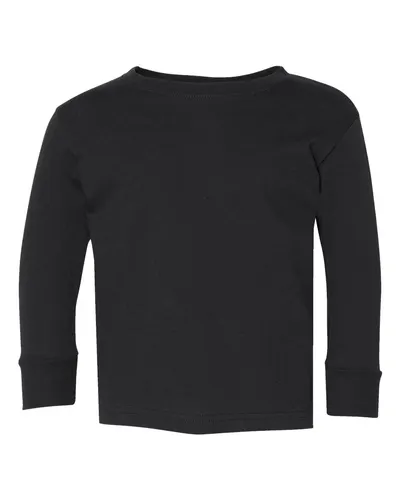 Rabbit Skins 3302 Toddler Fine Jersey Long Sleeve Tee in Black — blank long sleeve tee, front view