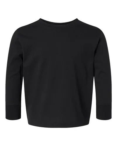 Rabbit Skins 3311 Toddler Cotton Jersey Long Sleeve Tee in Black — blank long sleeve tee, front view