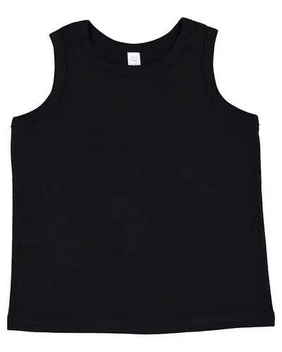 Rabbit Skins 3323 Toddler Fine Jersey Tank in Black — blank tank top, front view