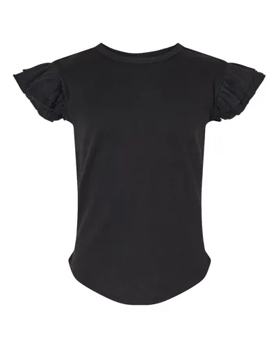 Rabbit Skins 3339 Toddler Flutter Sleeve Tee in Black — blank t-shirt, front view