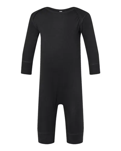 Rabbit Skins 4412 Infant Long Legged Baby Rib Bodysuit in Black — blank garment, front view