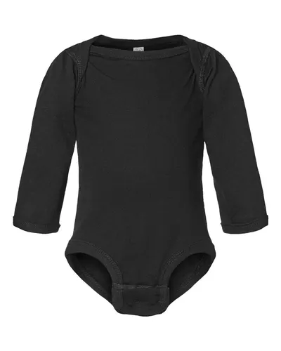 Rabbit Skins 4421 Infant Fine Jersey Long Sleeve Bodysuit in Black — blank t-shirt, front view