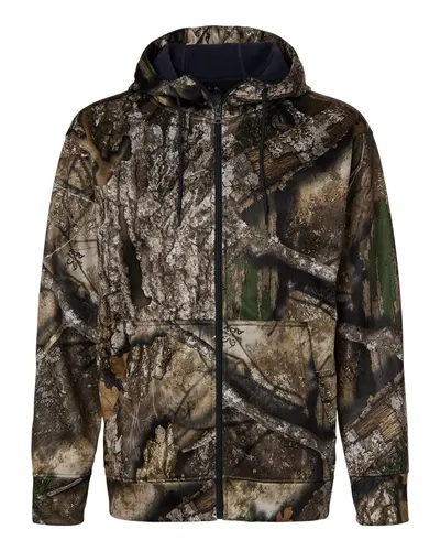 RealTree RT5201 Unisex Realtree® Performance Full-Zip Hooded Sweatshirt in Camo — blank hooded sweatshirt, front view