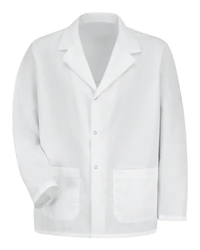 Red Kap KP16 Unisex Specialized Lapel Counter Coat in White — blank jacket, front view