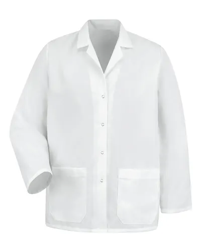 Red Kap KP17 Women's Specialized Lapel Counter Coat in White — blank jacket, front view