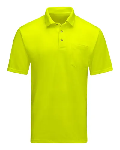 Red Kap SK01 Men's Enhanced Visibility Safety Polo in Yellow Lime — blank polo, front view