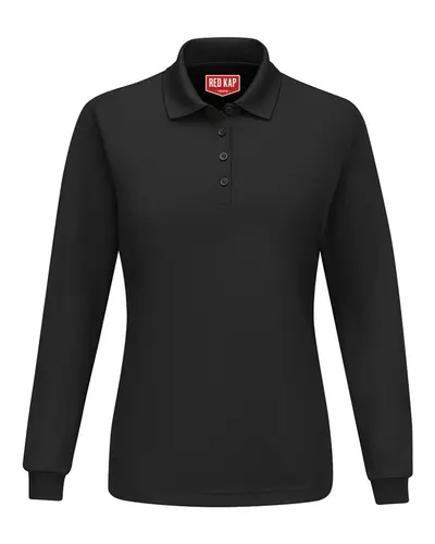 Red Kap SK7L Women's Long Sleeve Performance Knit Polo in Black — blank polo, front view