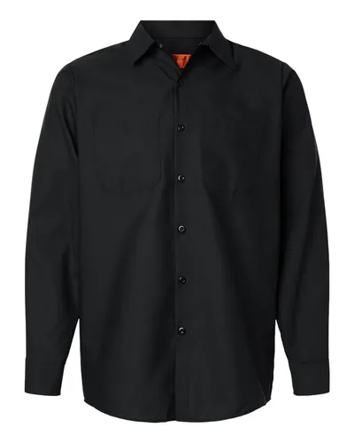 Red Kap SP14 Men's Industrial Long Sleeve Work Shirt in Black — blank garment, front view