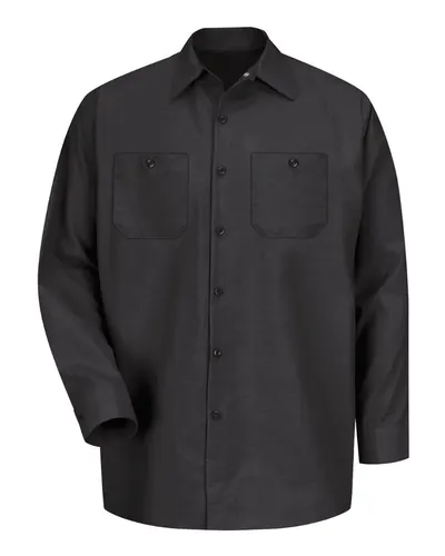 Red Kap SP14T Men's Tall Industrial Long Sleeve Work Shirt in Black — blank garment, front view