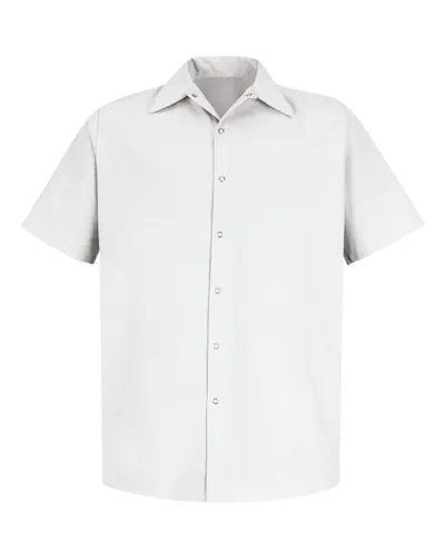 Red Kap SP26T Men's Tall Specialized Short Sleeve Pocketless Work Shirt in White — blank garment, front view