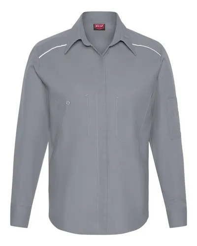 Red Kap SP5A Women's Airflow Long Sleeve Work Shirt in Grey — blank garment, front view