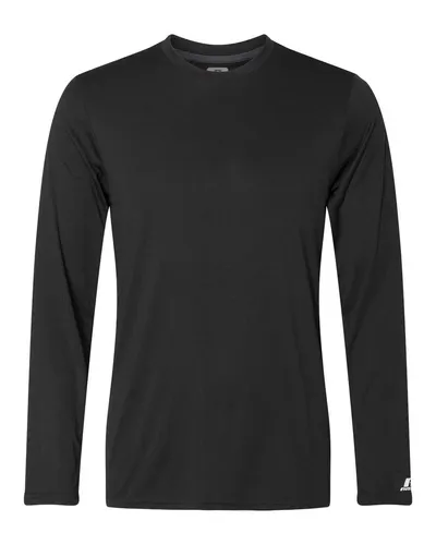 Russell Athletic 631X2M Unisex Core Performance Long Sleeve T-Shirt in Black — blank long sleeve tee, front view