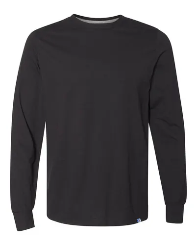Russell Athletic 64LTTM Unisex Dri Power® CVC Performance Long Sleeve T-Shirt in Black — blank long sleeve tee, front view
