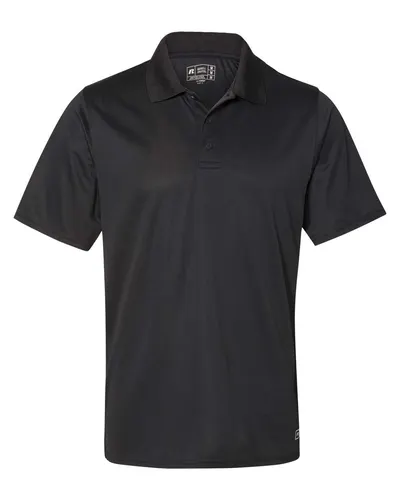 Russell Athletic 7EPTUM Men's Essential Perfomance Polo in Black — blank polo, front view