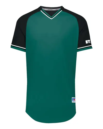 Russell Athletic R01X3M Unisex Classic V-Neck Jersey in Aqua/ Black/ White — blank t-shirt, front view