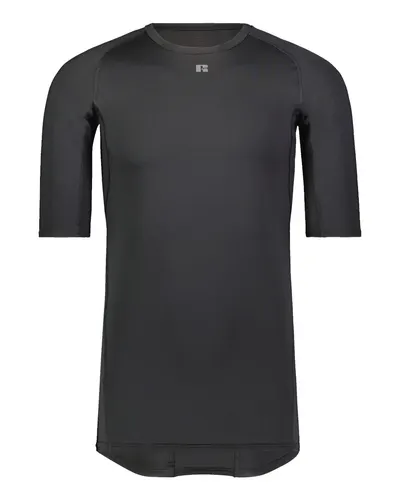Russell Athletic R21CPM Unisex CoolCore® Half Sleeve Compression Shirt in Black — blank garment, front view