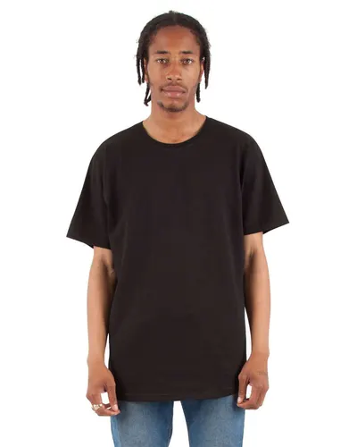 Shaka Wear SHCLT Unisex Curved Hem Long T-Shirt in Black — blank t-shirt, front view