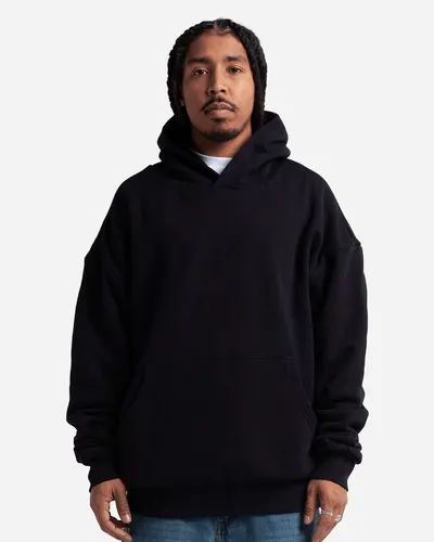 Shaka Wear SHDLP Unisex Garment-Dyed Double Layer Reversible Hooded Sweatshirt in Black — blank hooded sweatshirt, front view