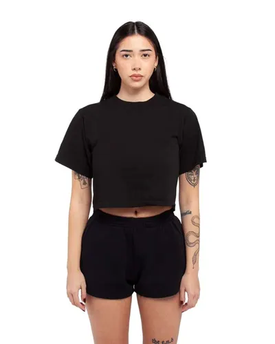 Shaka Wear SHGDC Women's Garment-Dyed Crop T-Shirt in Black — blank t-shirt, front view