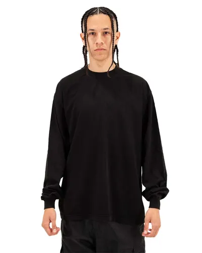 Shaka Wear SHGDLS Unisex Max Heavyweight Garment-Dyed Long Sleeve T-Shirt in Black — blank long sleeve tee, front view
