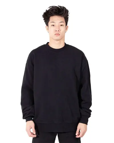 Shaka Wear SHGFC Unisex Los Angeles Garment-Dyed Crewneck Sweatshirt in Black — blank crewneck sweatshirt, front view