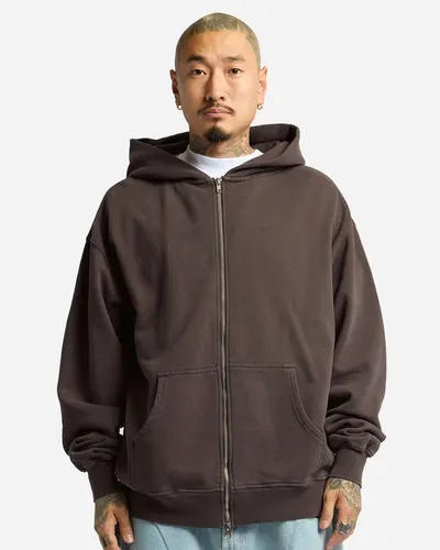 Shaka Wear SHGMZ Unisex Max Heavy Garment-Dyed Full-Zip Hooded Sweatshirt in Shadow — blank hooded sweatshirt, front view