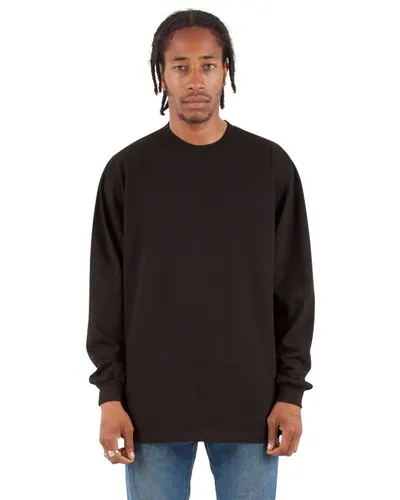 Shaka Wear SHMHLS Unisex Max Heavyweight Long Sleeve T-Shirt in Black — blank long sleeve tee, front view