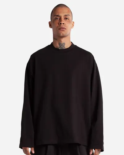 Shaka Wear SHMOL Unisex Max Heavyweight Oversized Long Sleeve T-Shirt in Black — blank long sleeve tee, front view