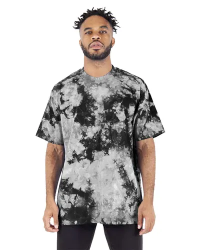 Shaka Wear SHTDSS Unisex Max Heavyweight Tie-Dyed T-Shirt in Black/ White — blank t-shirt, front view