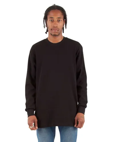 Shaka Wear SHTHRM Unisex Heavyweight Thermal Long Sleeve T-Shirt in Black — blank long sleeve tee, front view