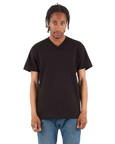 Shaka Wear SHVEE Unisex V-Neck T-Shirt in Black — blank t-shirt, front view