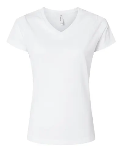 SubliVie 1507 Women's Polyester Sublimation V-Neck Tee in White — blank t-shirt, front view