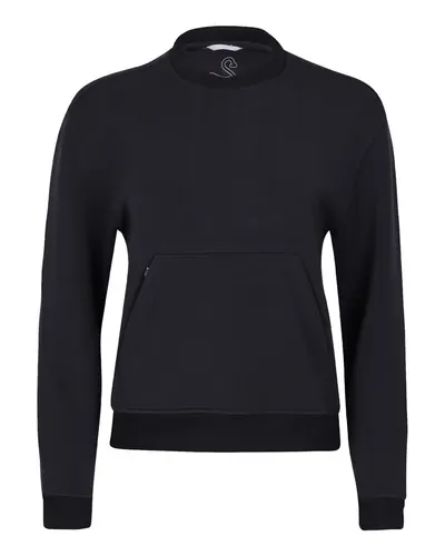 Swannies SWM500L Women's Margaret Cross Neck Sweatshirt in Black — blank crewneck sweatshirt, front view