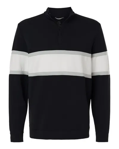 Swannies SWOQ500 Men's Owen Quarter-Zip Colorblock Pullover in Black/ White — blank garment, front view