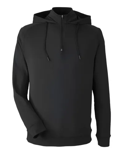 Swannies SWV600 Unisex Vandyke Quarter-Zip Hooded Pullover in Black/ Black — blank hooded sweatshirt, front view