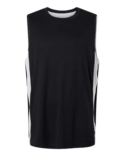 Team 365 TT115 Unisex Zone Performance Reversible Jersey in Black/ White — blank t-shirt, front view