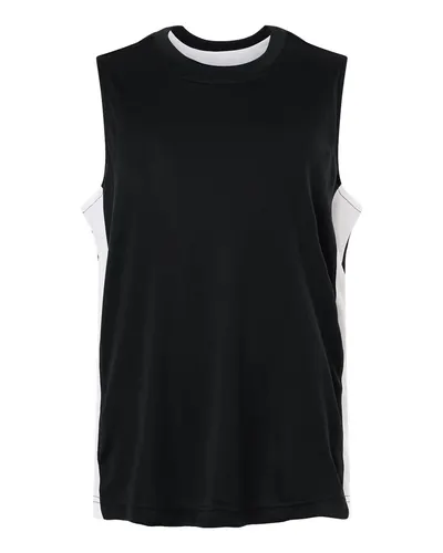 Team 365 TT115Y Youth Zone Performance Reversible Jersey in Black/ White — blank t-shirt, front view