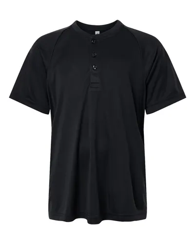 Team 365 TT11HNY Youth Zone Performance Henley in Black — blank garment, front view